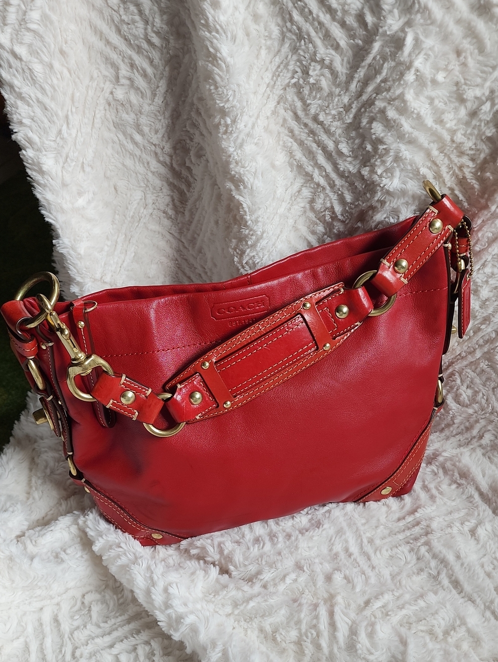 Vintage Red Leather Coach Carly Hobo Purse